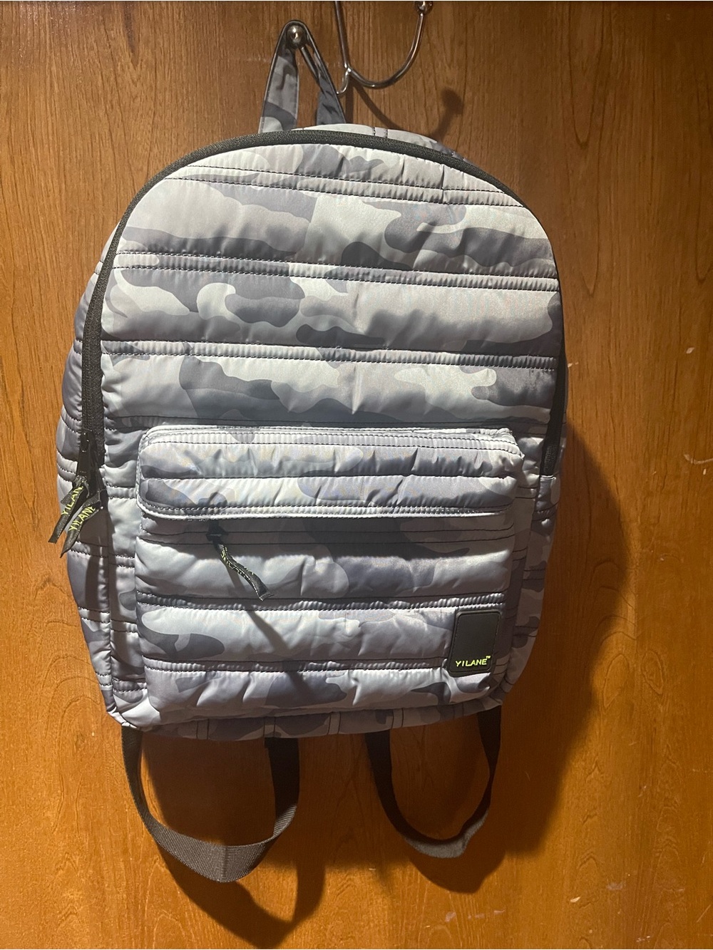 Gray Camouflage Quilted Backpack, NWOT, Multi-pockets, Laptop Pocket Inside